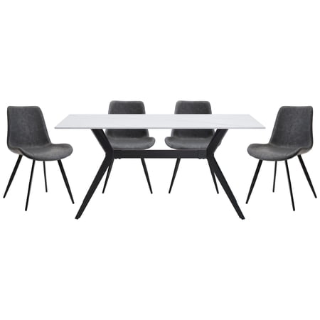 Rectangular 5pc Dining Furniture | Seats 4 in Kitchen Dining | Sintered Stone Table | Black Metal Frame Design