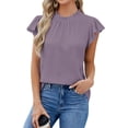 thumbnail image 4 of Nlife Women Ruffle Trimmed Crew Neck 1/4 Sleeve Textured T-Shirt, 4 of 7