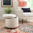 thumbnail image 2 of Linon Hawn Round Padded Storage Ottoman Dark Wood Trim in Natural Sherpa Fabric, 2 of 12