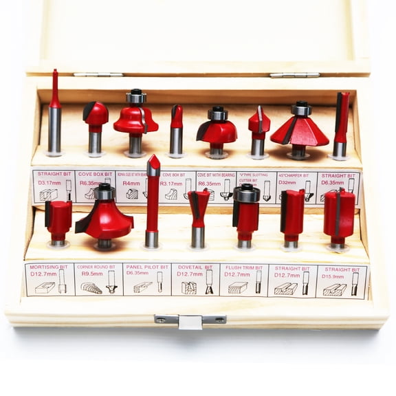 TMAX 15pc Router Bits Set with 1/4 Inch Shank, Woodwork Tools for Beginners