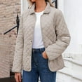 thumbnail image 3 of Women'S Quilted Barn Jackets 2025 Trendy Lapel Button Down Puffy Coats Quilted Bomber Jacket Lightweight Long Sleeve Warm Winter Outerwear Clothing Khaki XL, 3 of 8