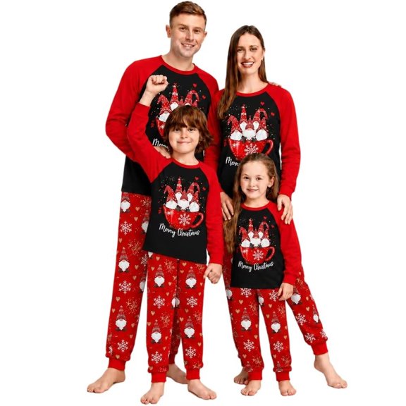 Family Christmas Pajamas Matching Sets, Cute Printed Xmas 2 Piece Pjs Sleepwear Jammies, T-shirt Tops&Plaid Pants Set for Couples/Women/Men