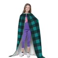 thumbnail image 4 of Honeii Teal On Black Plaid Print Poncho Cape, Cloak Coat, Snuggly Hooded Wearable Blanket, Hooded Cape For Teenagers,Halloween Costumes-Small, 4 of 7