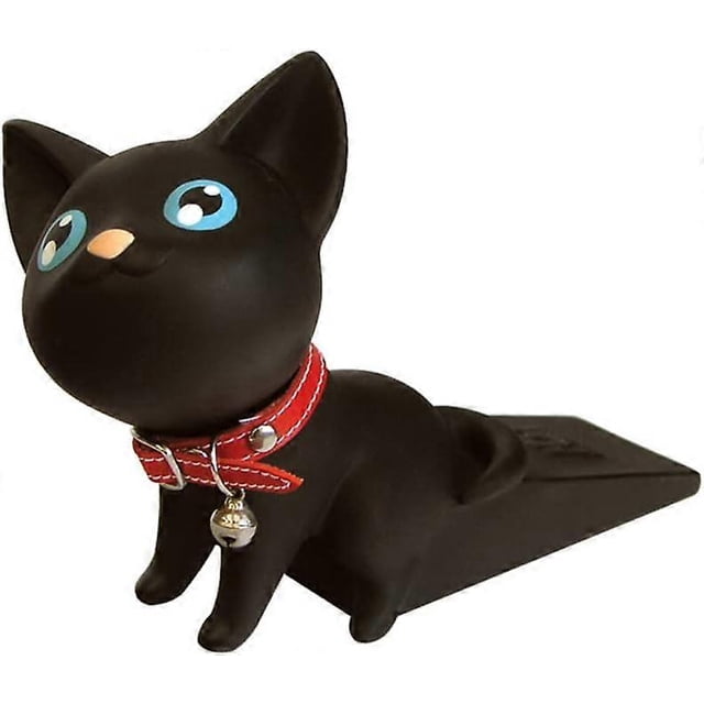 (Black Cat) Doorstop Animal Interesting Door Wedge Deco Door Stopper Plastic Wedges Non-Slip Rubber Protects Doors, Walls and Hands