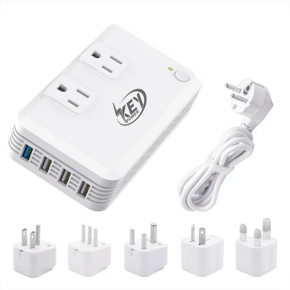 Key Power Step Down 220V to 110V Voltage Converter, Power Converter & International Travel Adapter with 4 Port USB for USA Appliance Overseas in India, Europe, UK, Australia, Italy, Brazil, etc