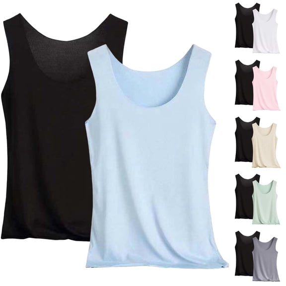 VV AVEORS 2 Pack Womens Tank Tops Spring Summer Wide Strap Sleeveless Shirts Lounge Solid Color Camisoles Complexion XL