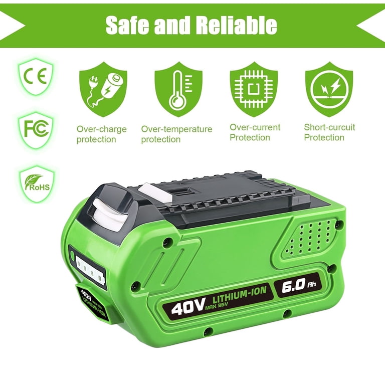 6.0Ah 40V Replacement Battery For Greenworks Tools - Compatible With 20202, 25312, 22262 & More