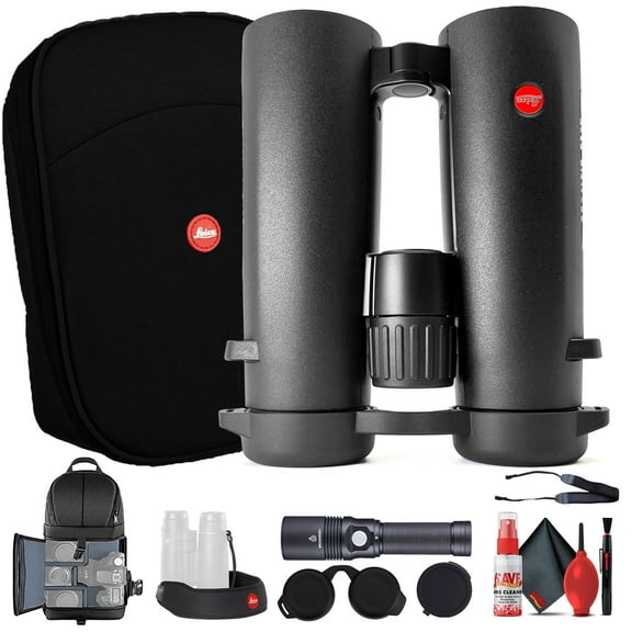 Leica 8x42 Noctivid Water Proof Roof Prism Binocular with 7.7 Degree Angle of View, Black   Padded Backpack   Flashlight