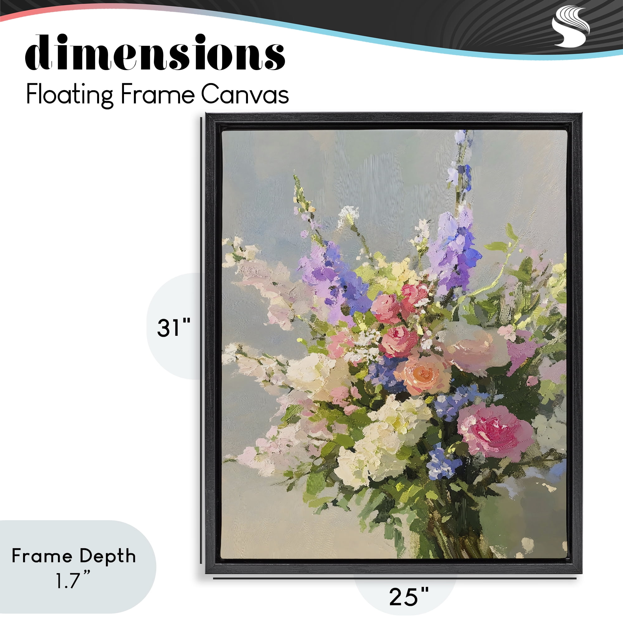 Stupell Industries Romantic Pastel Garden Bouquet Black Framed Floater Canvas Wall Art, design by The Prints Vibe