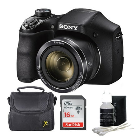 Sony DSC-H300/B DSCH300 H300 H300B DSCH300/B Digital Camera (Black) Bundle with 16GB Ultra SDHC UHS Class 10 Memory Card, Padded Case, Lens Cleaning (Sony Z Ultra Best Price)