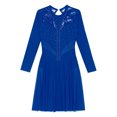 thumbnail image 5 of YONGHS Women's Rhinestone Lyrical Dance Dress Long Sleeve Sheer Mesh Contemporary Dance Costume Blue M, 5 of 7