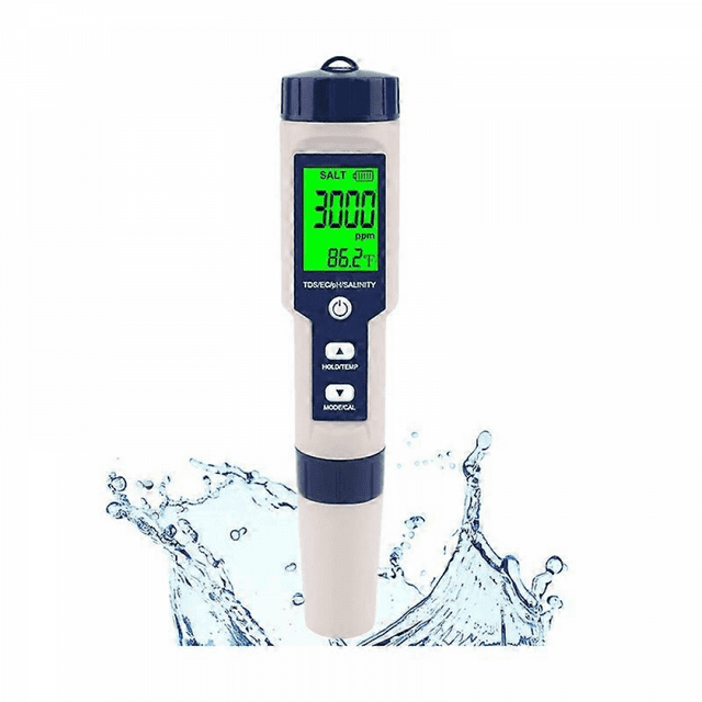 Testeur de Sel pour Piscine, Mètre de Salinité Numérique, Testeur de Salinité 5 en 1 Haute Précision pour Eau Salée, IP67 W
