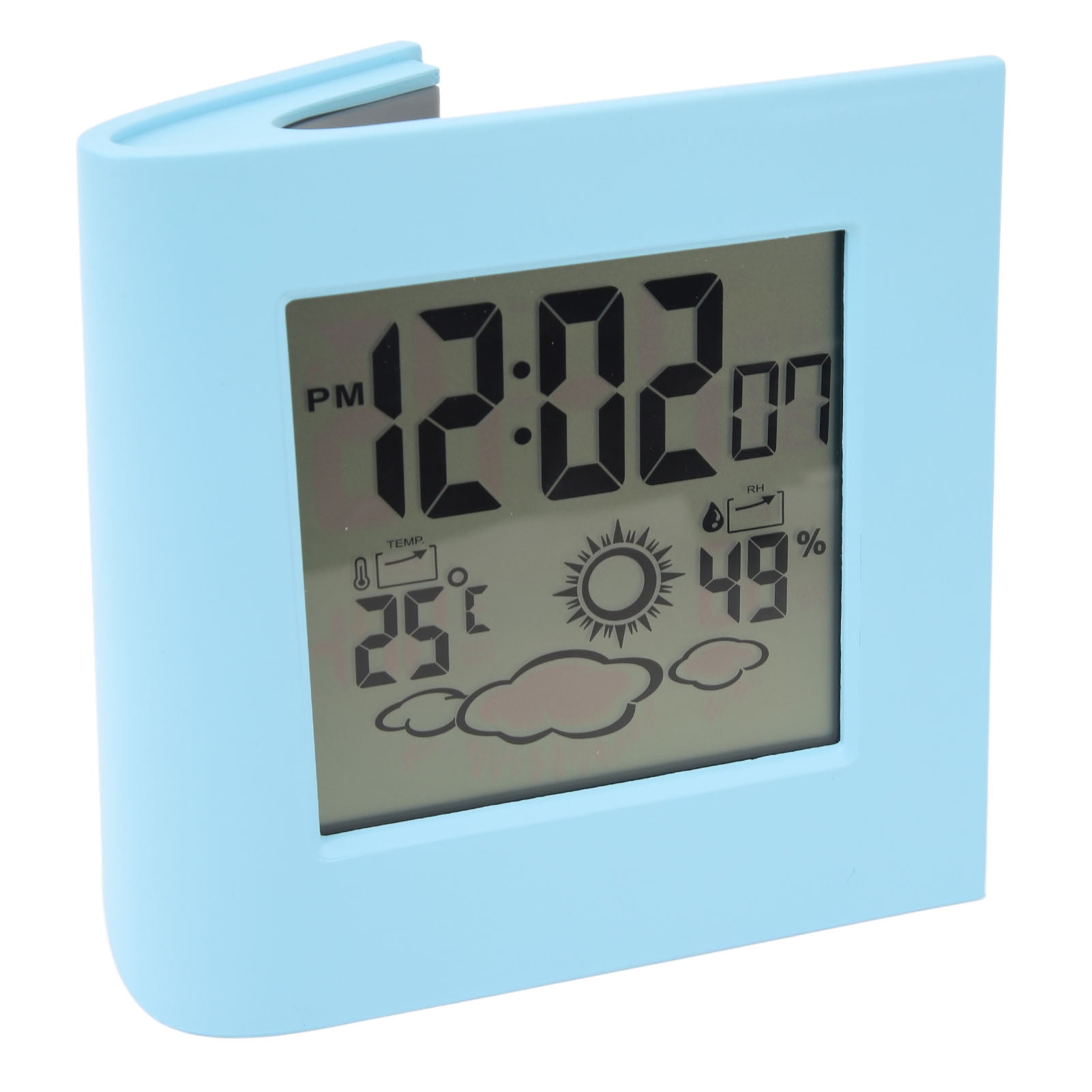 Yajisi Solar Battery Dual Energy Alarm Clock Weather Forecast Temperature Humidity Smart Digital Tabletop Alarm Clock with Backlight, Blue (5.5 x 5.5 x 3.9 inches / 14 x 14 x 10 cm)