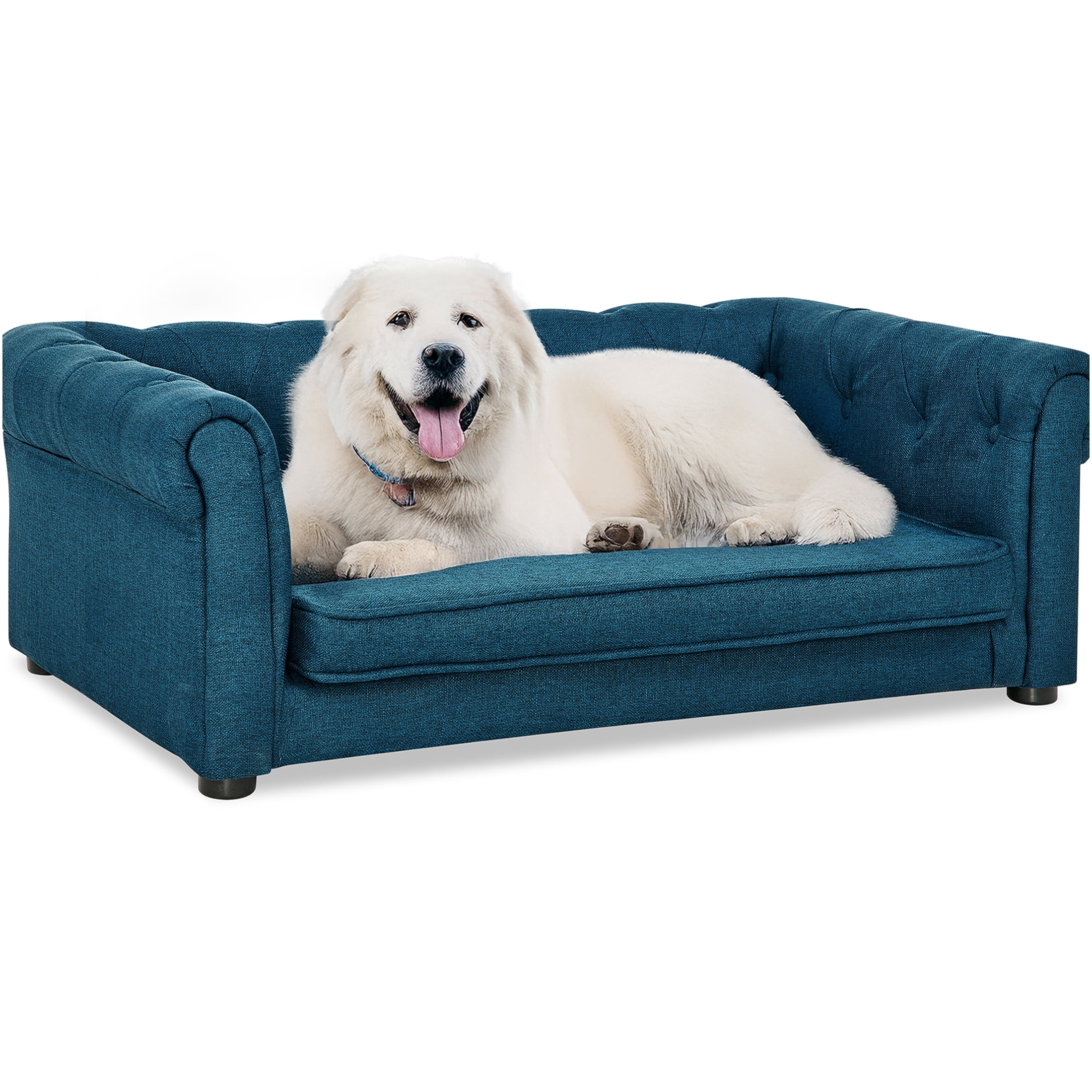 JERFIT Elevated Dog Bed for Small & Medium Dogs, Modern Pet Sofa with Foam Padding, Breathable Blue Fabric, Indoor Pet Furniture, Supports up to 100lbs