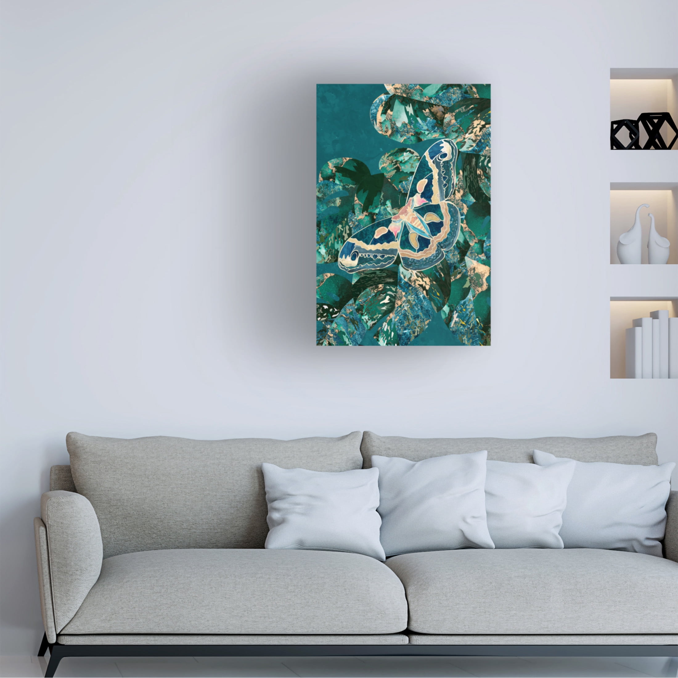 Trademark Fine Art Sarah Manovski Moth and Monstera Leaves Canvas Wall Art