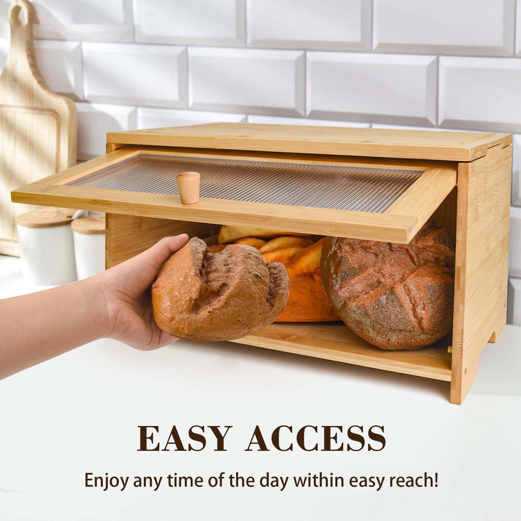 thovorrnl Bread Box for Kitchen Countertop with Removable Cutting Board, Farmhouse Bamboo Bread Storage Container, 15.7” x 9.8” x9.2”