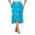 thumbnail image 4 of Beautybatik Blue Women Batik Floral Print Long Flowy Pleated Elastic High Low Ruffle Skirt 2X, 4 of 5