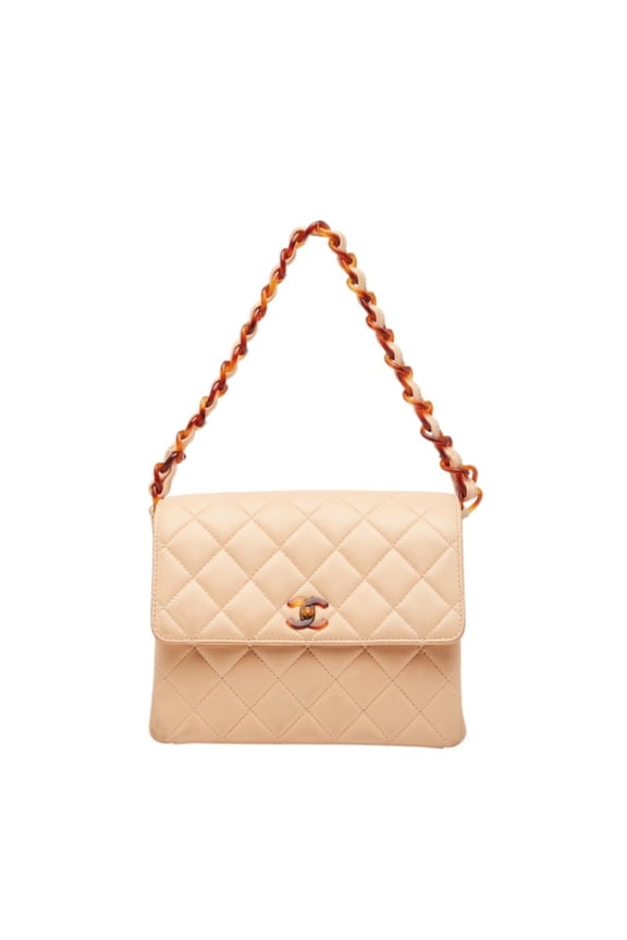 Pre-Owned Chanel Matelass Coco Mark Chain Shoulder Bag Handbag Pink Beige Lambskin Plastic...
