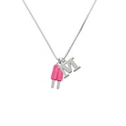 Silvertone Strawberry 2-D Popsicle - M - Initial Necklace