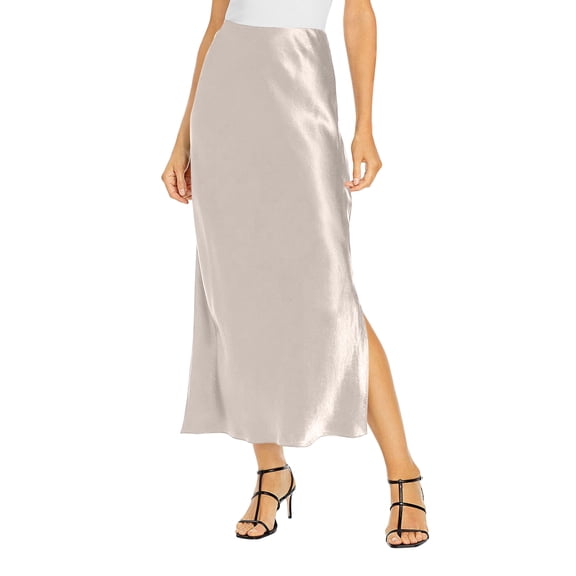 Women's Solid Color Slit Skirt Hip Hugging High Waist Satin Elegant Long Skirts Fashion Summer Midi Office Skirt For Women