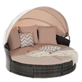 thumbnail image 4 of 5-Piece Outdoor Patio Round Daybed Furniture, Wicker Conversation Set with Retractable Canopy, Soft Cushions, and Storable Table for Leisure In Porch Backyard (Beige), 4 of 11