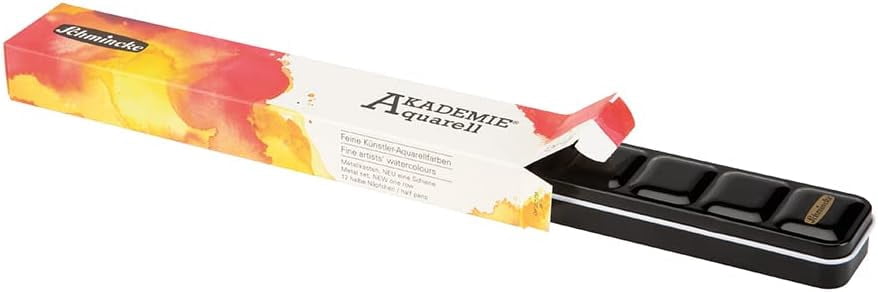 Schmincke - Akademie® Aquarell Slim, Compact Metal Box with 12 fine Watercolor Paints, 75769097, Painting Set, Travel Box, for Painting on The go, 12 x 1/2 Pans