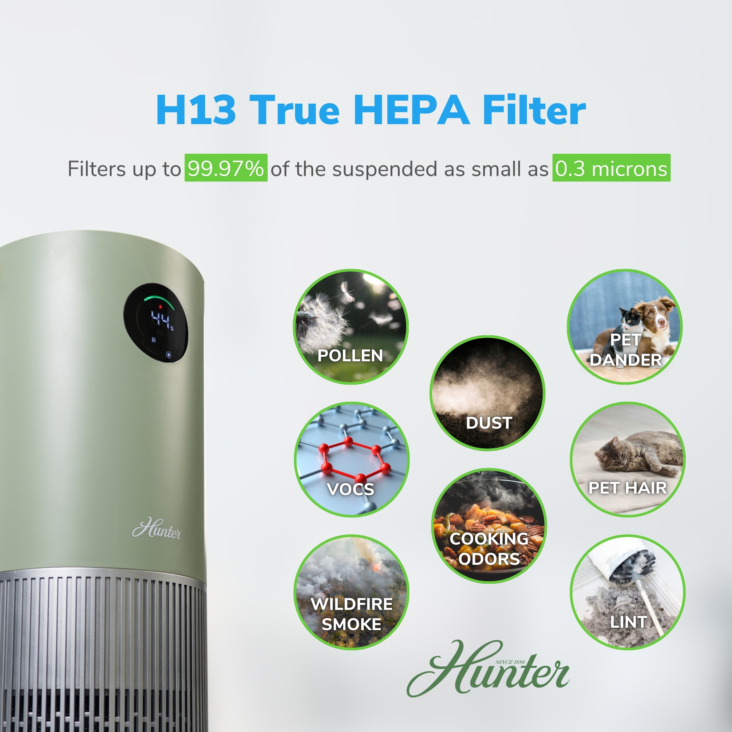 Hunter HPH625 Humidifier and Air Purifier In One, Sage/Silver