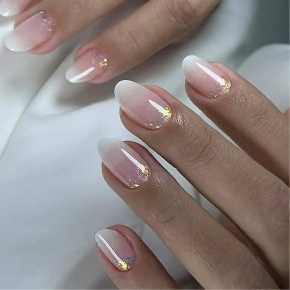 24 Pieces Almond Press On Nails Glitters Acrylic Nails Full Covers Artificial Nails Manicure Nails Decoration Nails Art