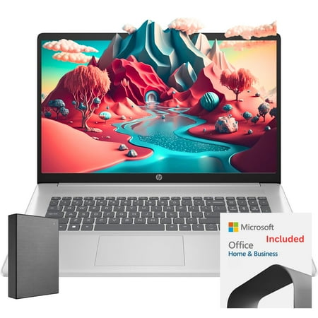 HP Ultrabook 17.3" FHD Laptop with Microsoft 365 Subscription, 32GB RAM, 1TB SSD Storage(512GB SSD and P-500 512GB External SSD), Intel 6-Core Powerful Processor, Type-C, Windows 11