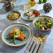 Gibson Elite Mayfair Bay 16 Piece Double Bowl Embossed Reactive Dinnerware – Blue