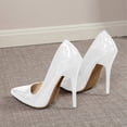 thumbnail image 5 of Women Patent Leather Pointed Toe Stiletto Pumps, Slip On High Heel Dress Shoes, Classic Solid Color Slim Heel formal Heels for Wedding Party office White 8.5(43), 5 of 8