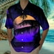 thumbnail image 3 of Camisas Negras Para Hombre Camisa de estilo casual de manga corta para hombre Camisa de solapa con botones con estampado 3D de puesta de sol de junto al mar Cárdigan de manga corta (Black, XL), 3 of 4