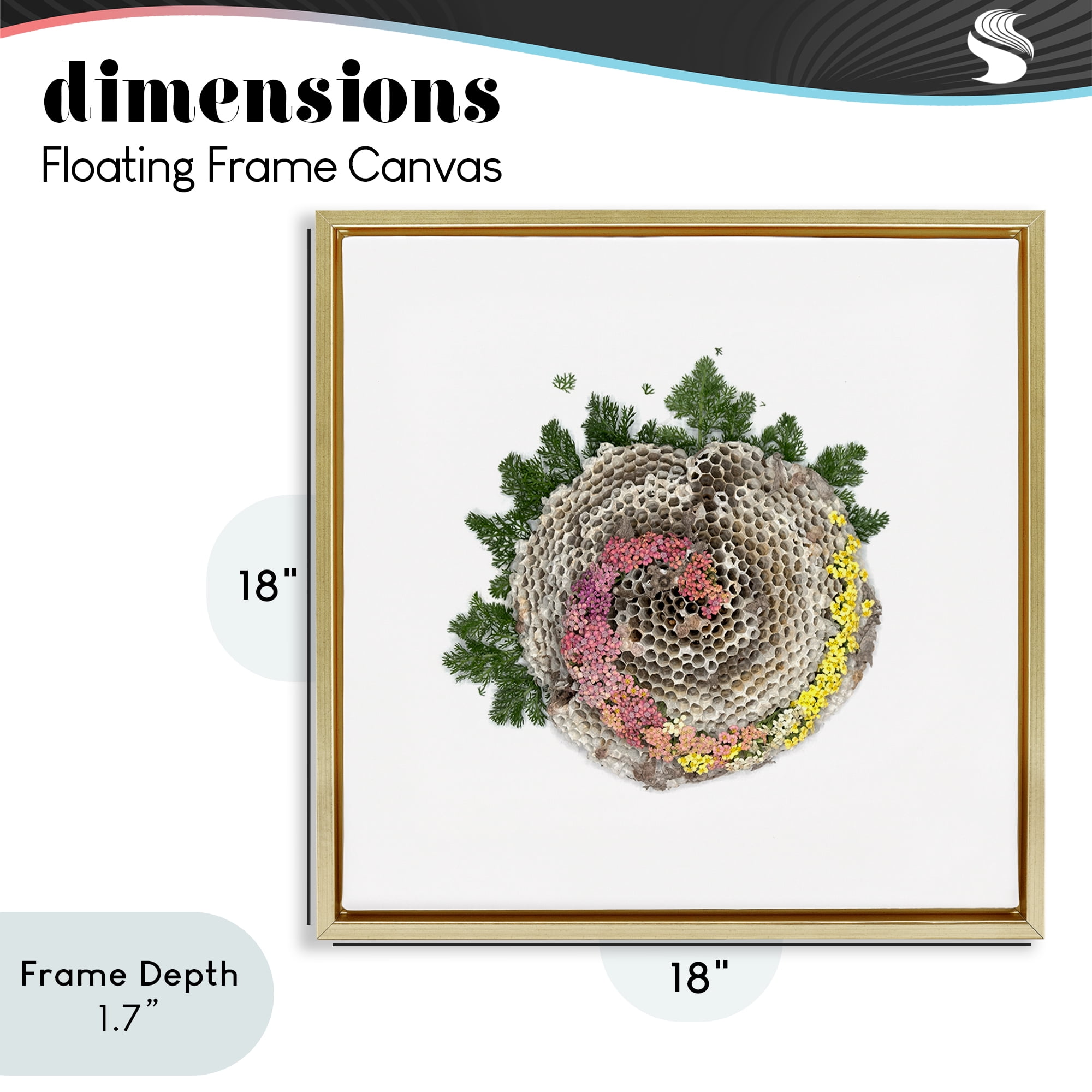 Stupell Industries Honeycomb with Botanicals Gold Framed Floater Canvas Wall Art, design by Beth Adoette