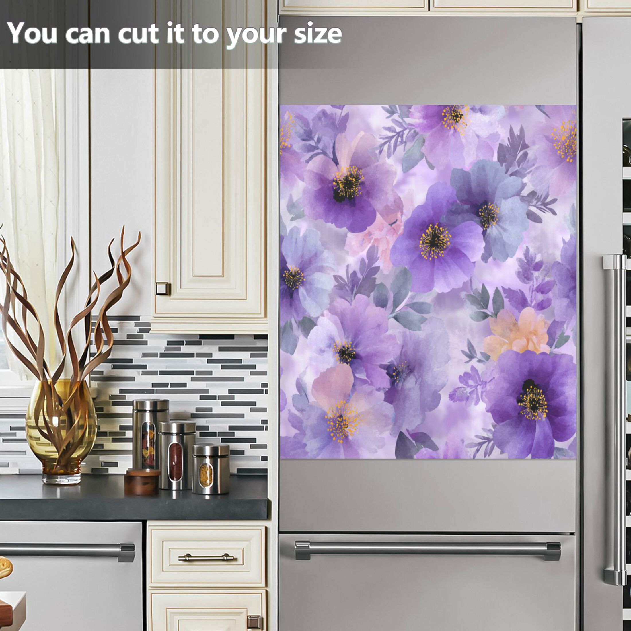 Dishwasher Magnetic Refrigerator Magnet Cover Sticker Home Decorative 23"x26" Dreamy Purple Watercolor Floral