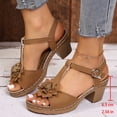 thumbnail image 3 of Xucatan Women's Wedge Sandals, Flower Embellished Peep Toe T-Strap Shoes, Block Heel Summer Beach Footwear, Versatile Casual Dressy Style Gift, 3 of 8