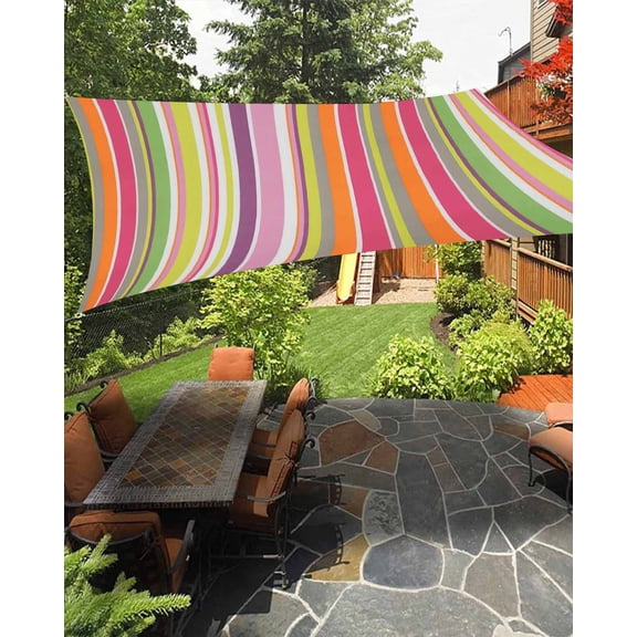 Outdoor Sun Shade Sail 12'x16', Colorful Striped Patio Beach Shade Canopy Cloth Waterproof, Farmhouse Modern Stripes Art TearResistant & UV Protection Sun Sail for Backyard Garden Deck