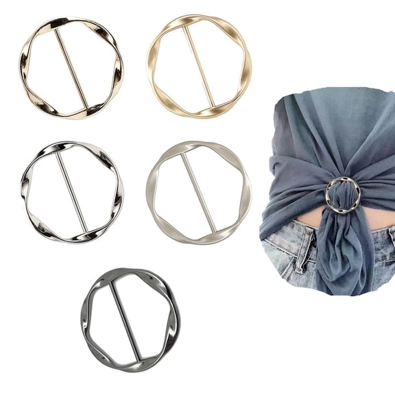DESIGNICE 5 Pcs Silk Scarf Ring Clip T-Shirt Tie Clips for Women Fashion Metal Round Circle Clip Buckle Clothing Ring Wrap Holder Shirt Clips.