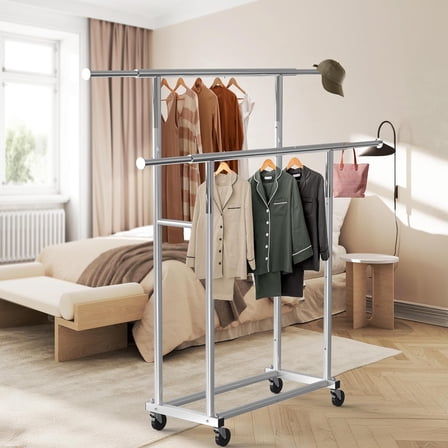 Standard Double Rod Garment Rack, Silver