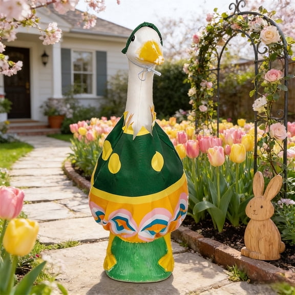 Spring Porch Goose clothes,23 inch Porch Goose Outfits With Cute Hat , Goose Costume for Outdoor Patio Yard Lawn Decoration