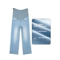 thumbnail image 6 of DOKOTOO Women's Maternity Jeans with Full Elastic Panel - High Waist Over The Belly Straight Leg Stretchy Pregnancy Jean Raw Hem Frayed Denim Pants, 6 of 11