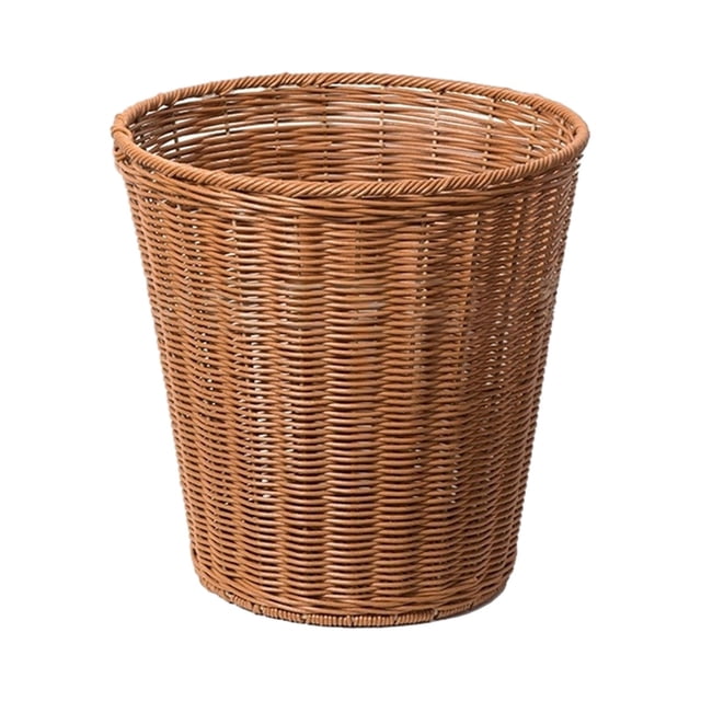 Wicker Trash Can Woven Wastebasket Round Imitation Rattan Waste Basket Sundries