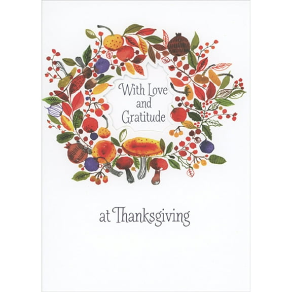 RSVP With Love and Gratitude: Die Cut Window Surrounded by Wreath Thanksgiving Card