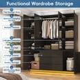 thumbnail image 4 of ChVans 75" Tall 4 Doors Armoire Wardrobe Closet with 3 Drawers and Mirror, Large Wardrobe Closet for Bedroom with LED Lights, Wooden Armoire Storage Cabinet with Hanging Rod, Black, 4 of 12