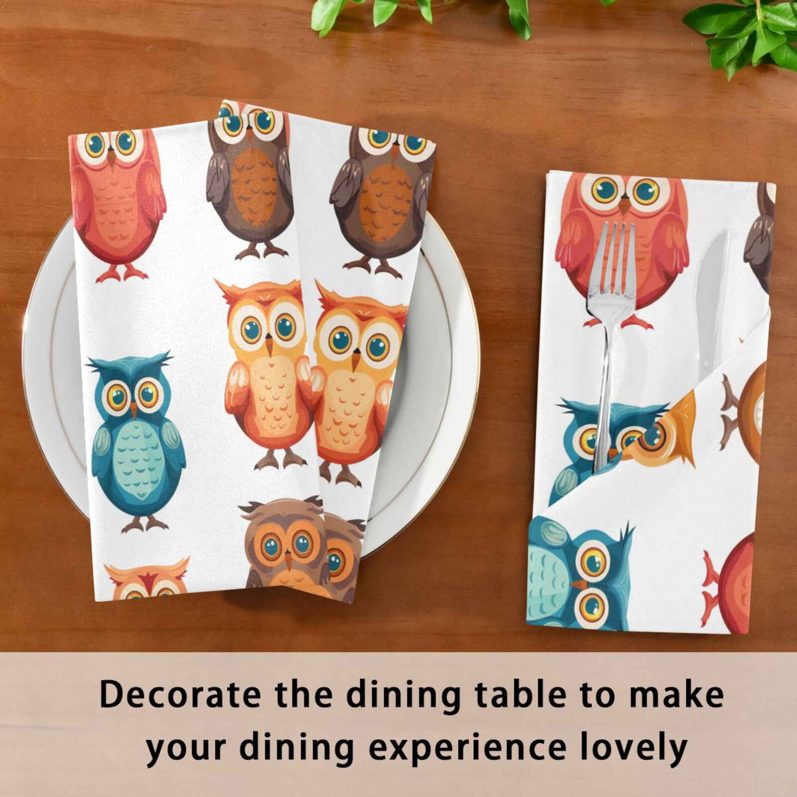 JSTEL Owl Prints Cartoon Cloth Napkins Set of 6, 20x20 Inch Washable and Reusable Napkin for Decoupage Dinner Party Everyday Use