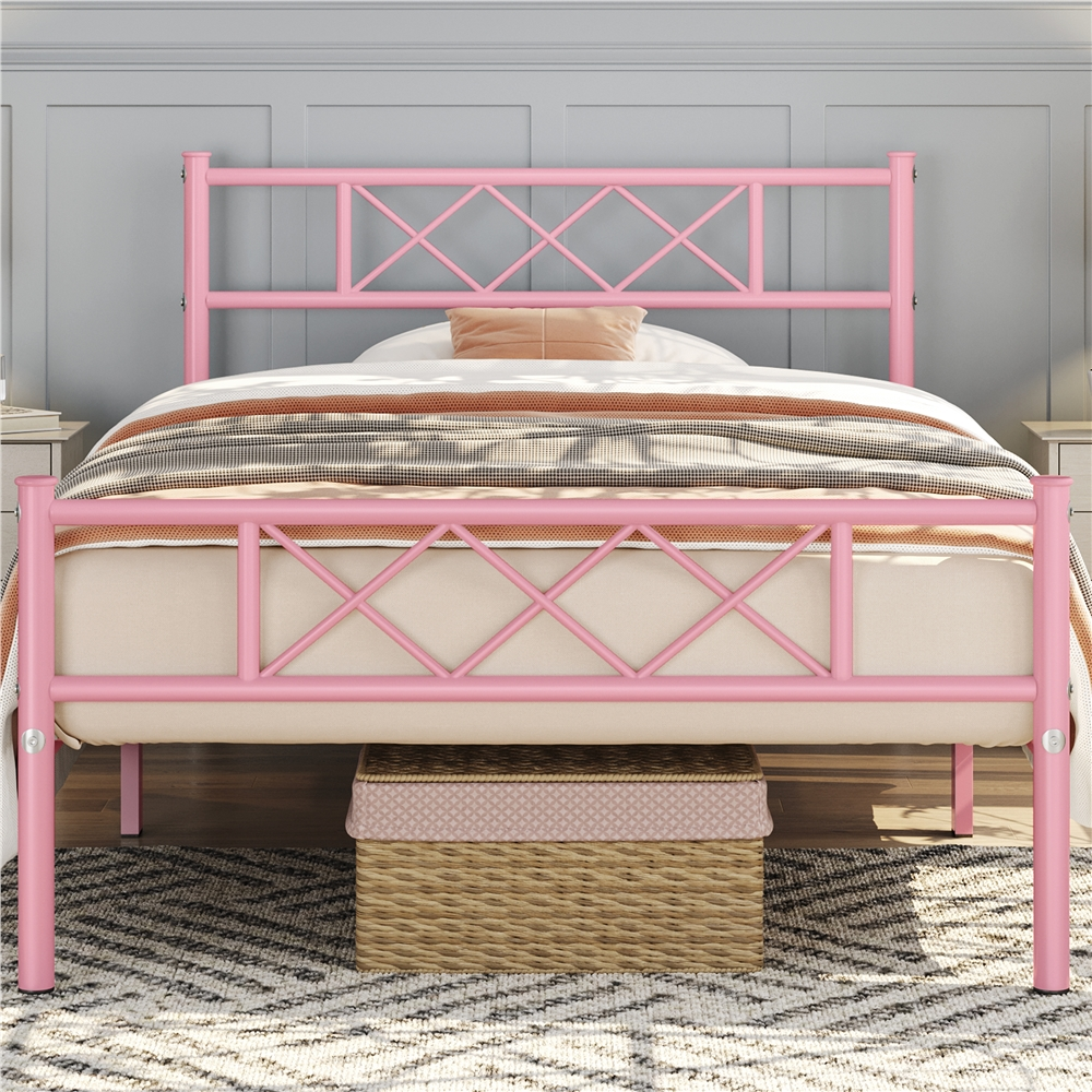 Yaheetech Simple Metal Platform Bed Frame, Twin XL,Pink - image 2 of 9
