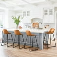 thumbnail image 3 of LUE BONA Upholstered Checkered Pattern Bar Stools Set of 3, Faux Leather 30 Inch Bar Height Chairs for Kithchen Island, Whiskey Brown, 3 of 8