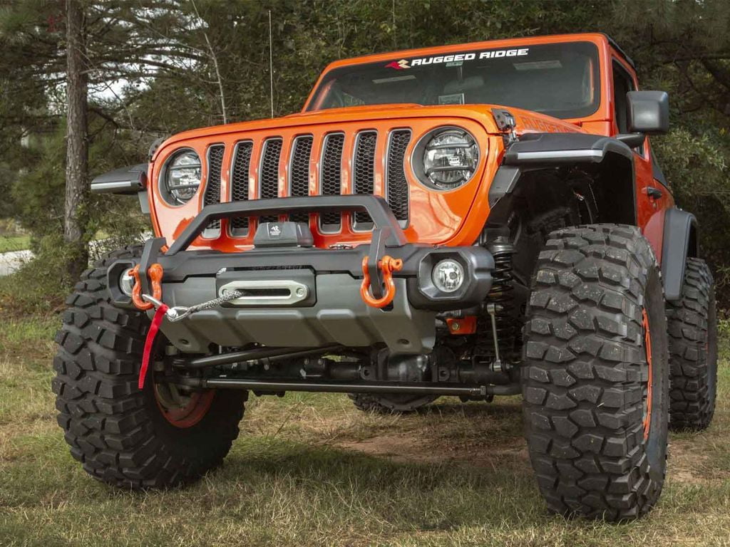 Rugged Ridge by RealTruck Venator Bumper, Front for Jeep JL/JT|Stubby w/ Overrider & Winch Tray, Steel, Satin Black|11549.45|Compatible with 2018-2024 Jeep Wrangler JL; 2020-2024 Jeep Gladiator JT