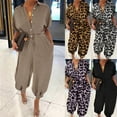 thumbnail image 3 of Yokua Women Plus Size Short Sleeve Jumpsuit Sexy Button Front Belted Rompers Leopard Print Harem Long Pants Loose Playsuit 5XL, 3 of 19