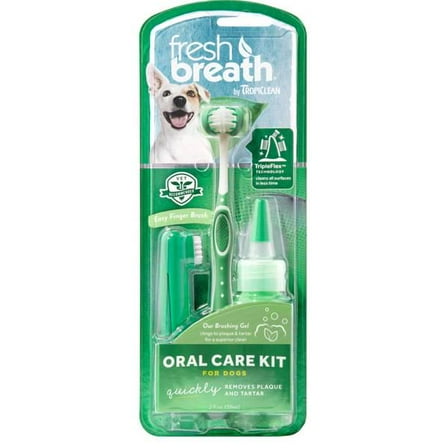 TropiClean Fresh Breath Oral Care Kit - Dental Care for Medium/Large Dog - Mint Gel, Green