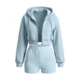 thumbnail image 3 of WAGUTH 2 Piece Sets for Women Cropped Full-Zip Drawstring Hooded Jacket & Elastic High Waist Shorts with Pockets Casual Loungewear Tracksuit, 3 of 6